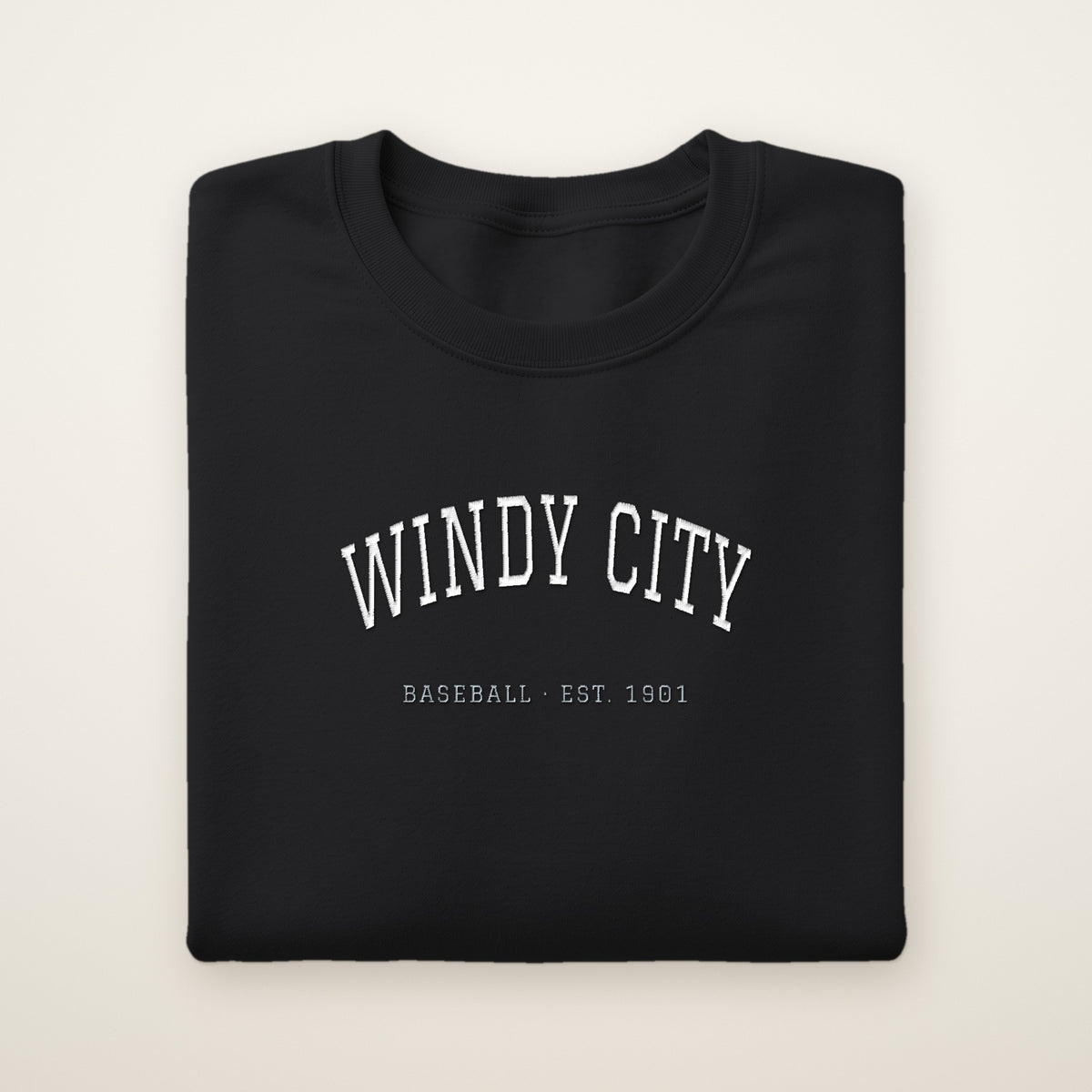 Chicago South Side Baseball Embroidered Crewneck — Windy City in Black, flat lay