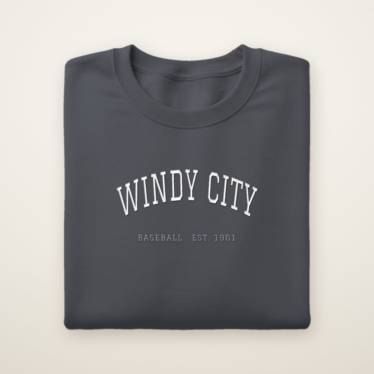 Chicago South Side Baseball Embroidered Crewneck — Windy City in Dark Heather, flat lay