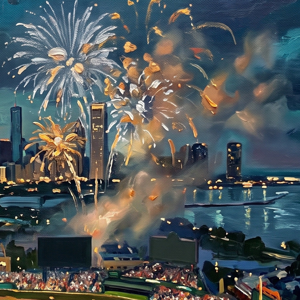 Chicago South Side ballpark painting, brushwork detail