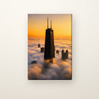 875 North Michigan Canvas Wall Art | Chicago Skyline Above the Fog canvas on a warm ivory wall