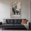 Art Institute Lion Canvas Wall Art | Michigan Avenue Guardian canvas hanging above a charcoal sofa in a living room