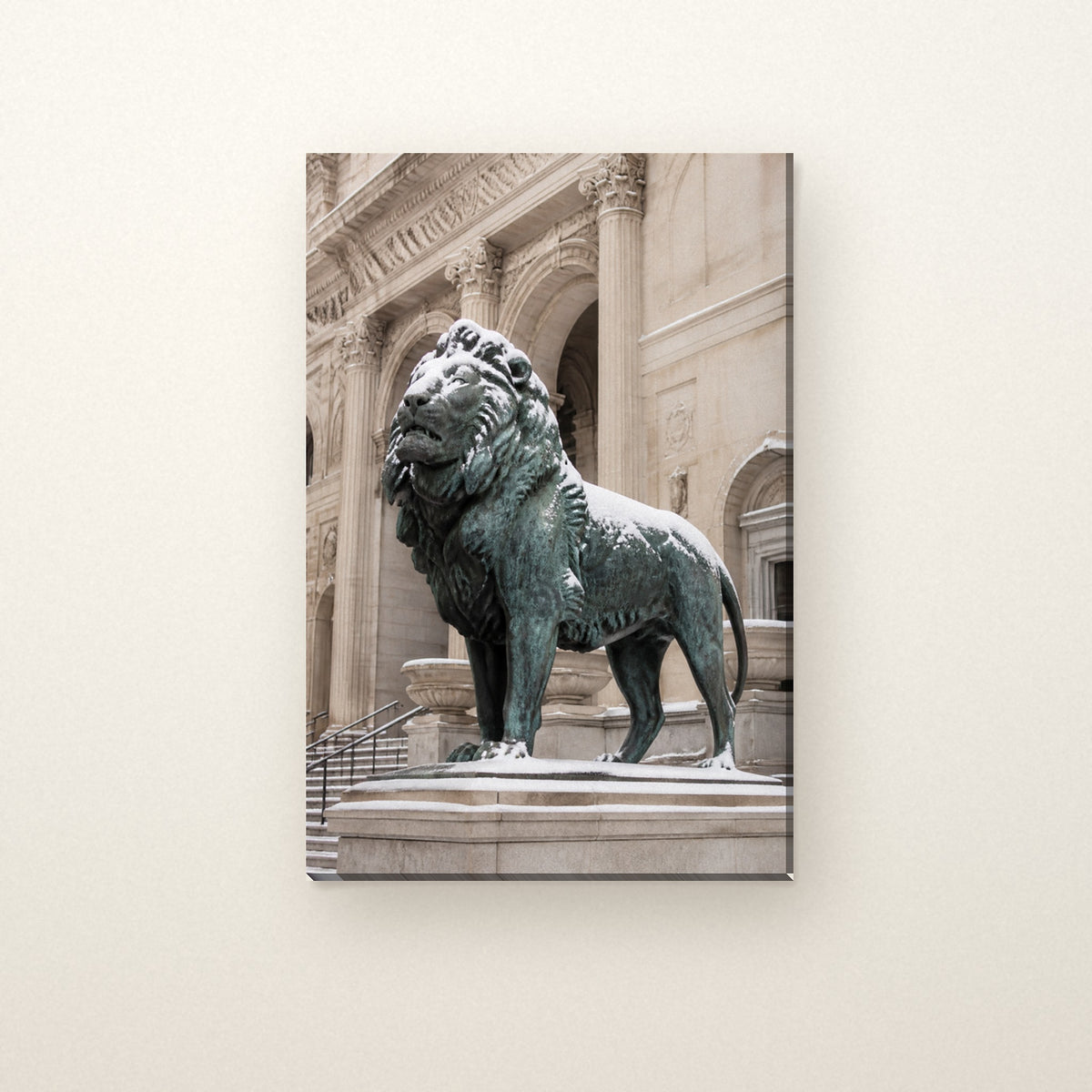 Art Institute Lion Canvas Wall Art | Michigan Avenue Guardian canvas on a warm ivory wall
