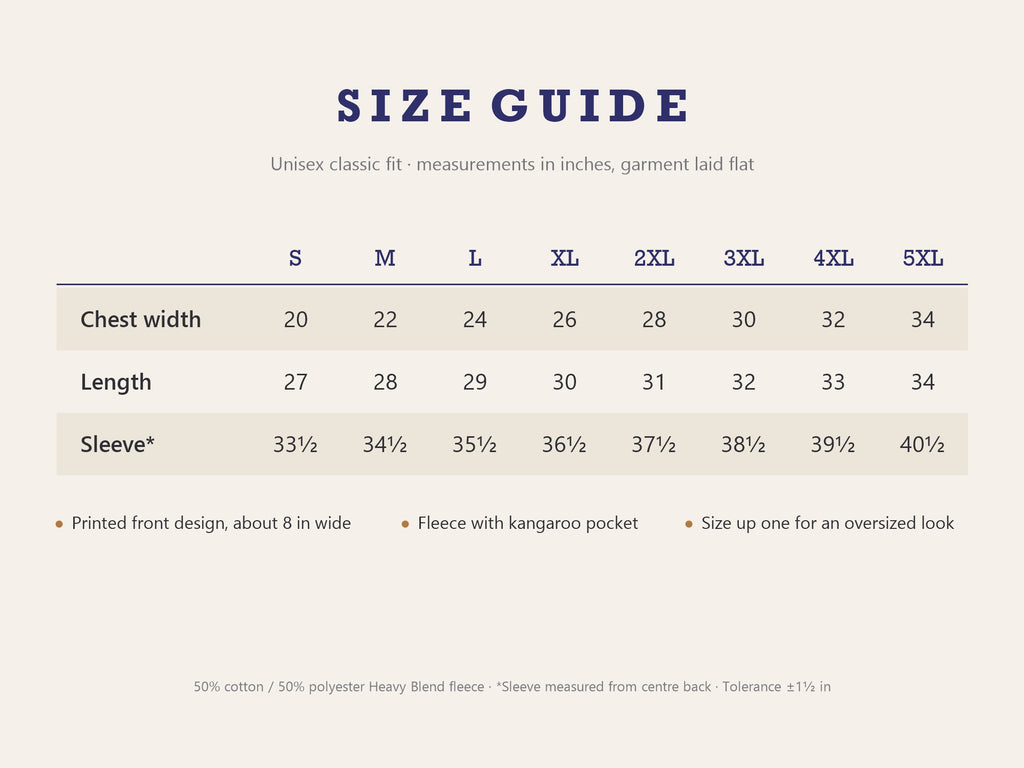 Hoodie size guide S to 5XL