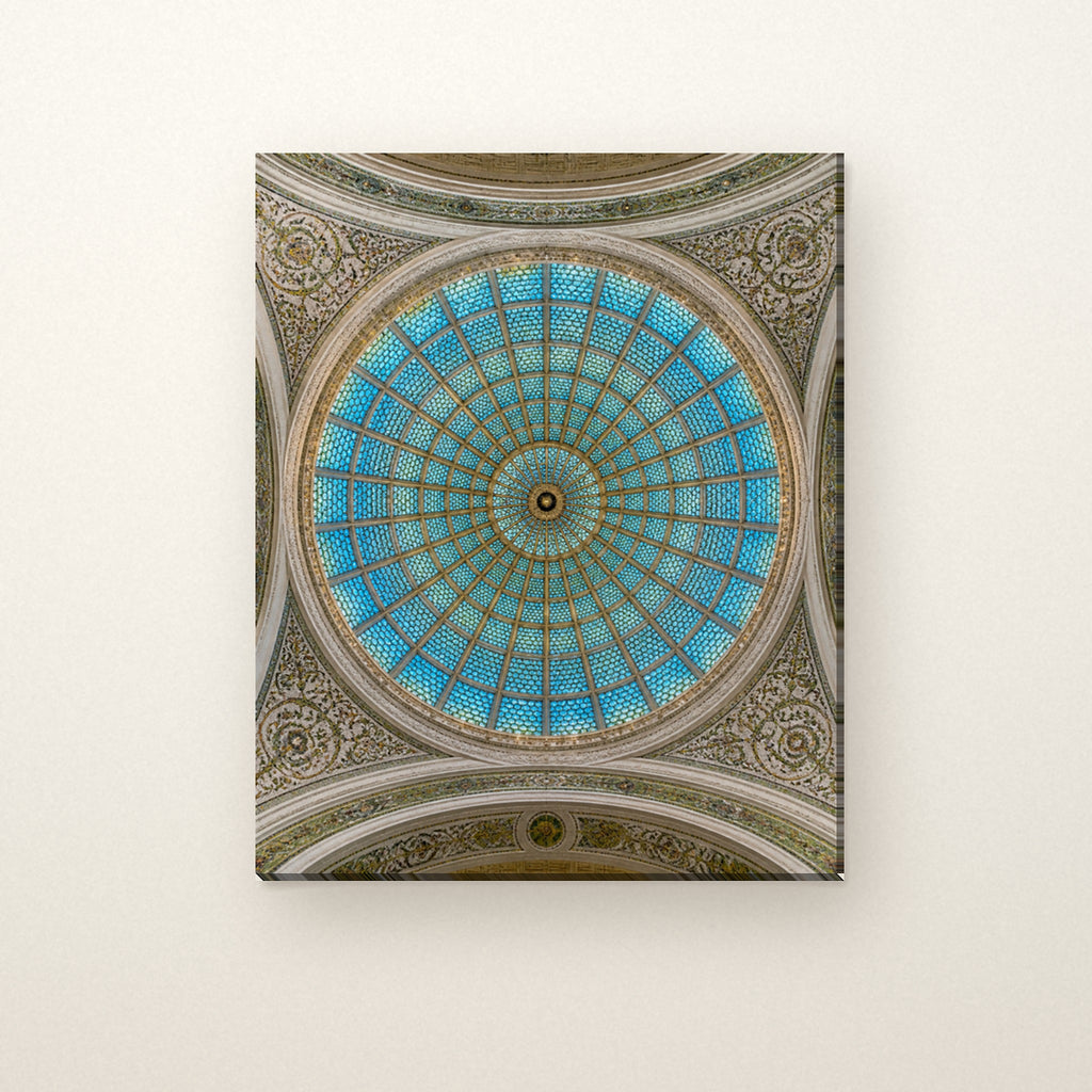 Chicago Cultural Center Canvas Wall Art | Tiffany Glass Dome canvas on a warm ivory wall