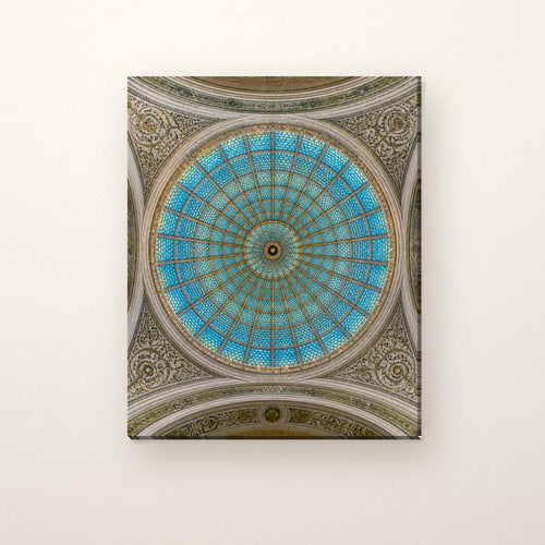 Chicago Cultural Center Canvas Wall Art | Tiffany Glass Dome canvas on a warm ivory wall