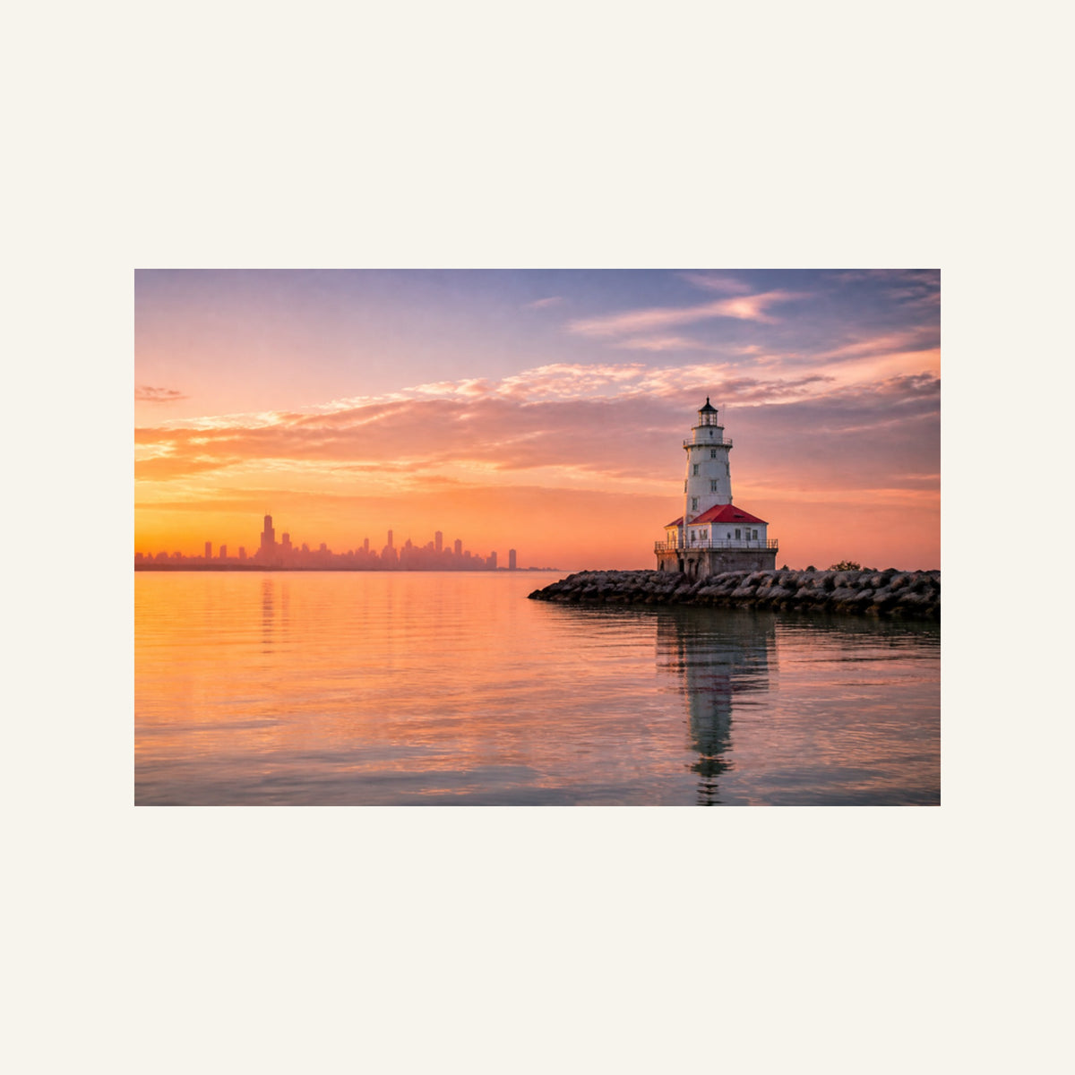 Chicago Harbor Lighthouse Canvas Wall Art | Lake Michigan Sunrise artwork, full image