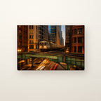 Chicago L Train Canvas Wall Art | Loop Tracks at Dusk canvas on a warm ivory wall