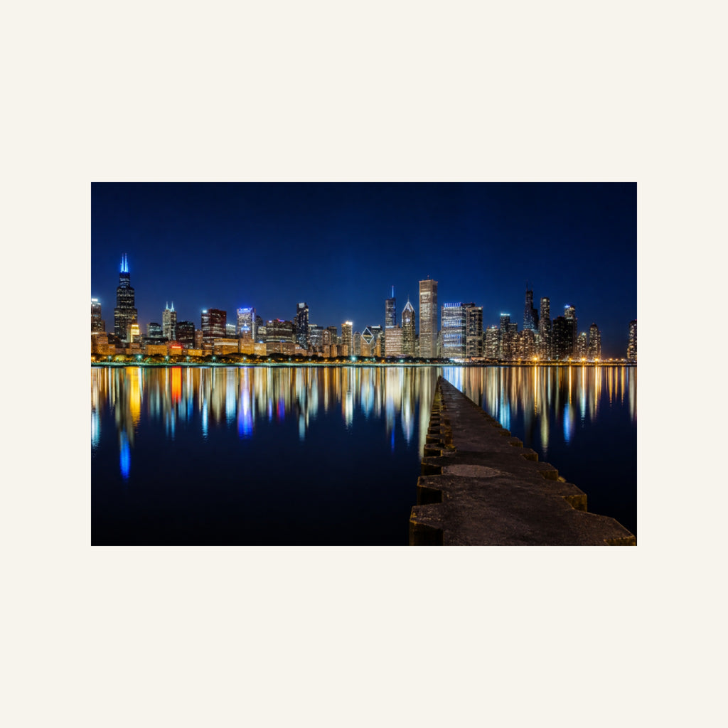 Chicago Skyline Canvas Wall Art | Night from Olive Park artwork, full image