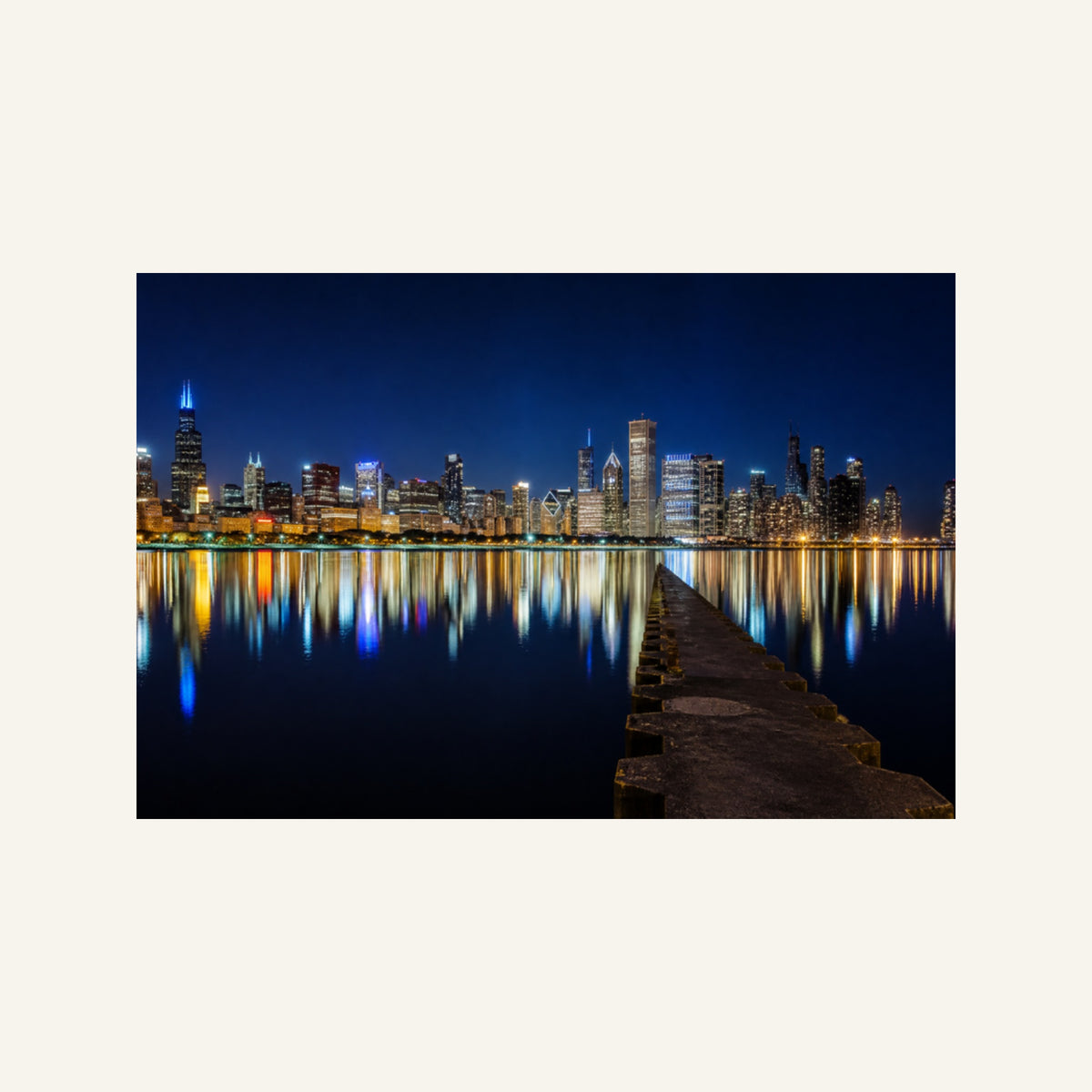 Chicago Skyline Canvas Wall Art | Night from Olive Park artwork, full image