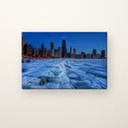 Frozen Lake Michigan Canvas Wall Art | Chicago Skyline in January canvas on a warm ivory wall
