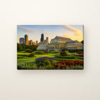 Lincoln Park Conservatory Canvas Wall Art | Garden at Golden Hour canvas on a warm ivory wall