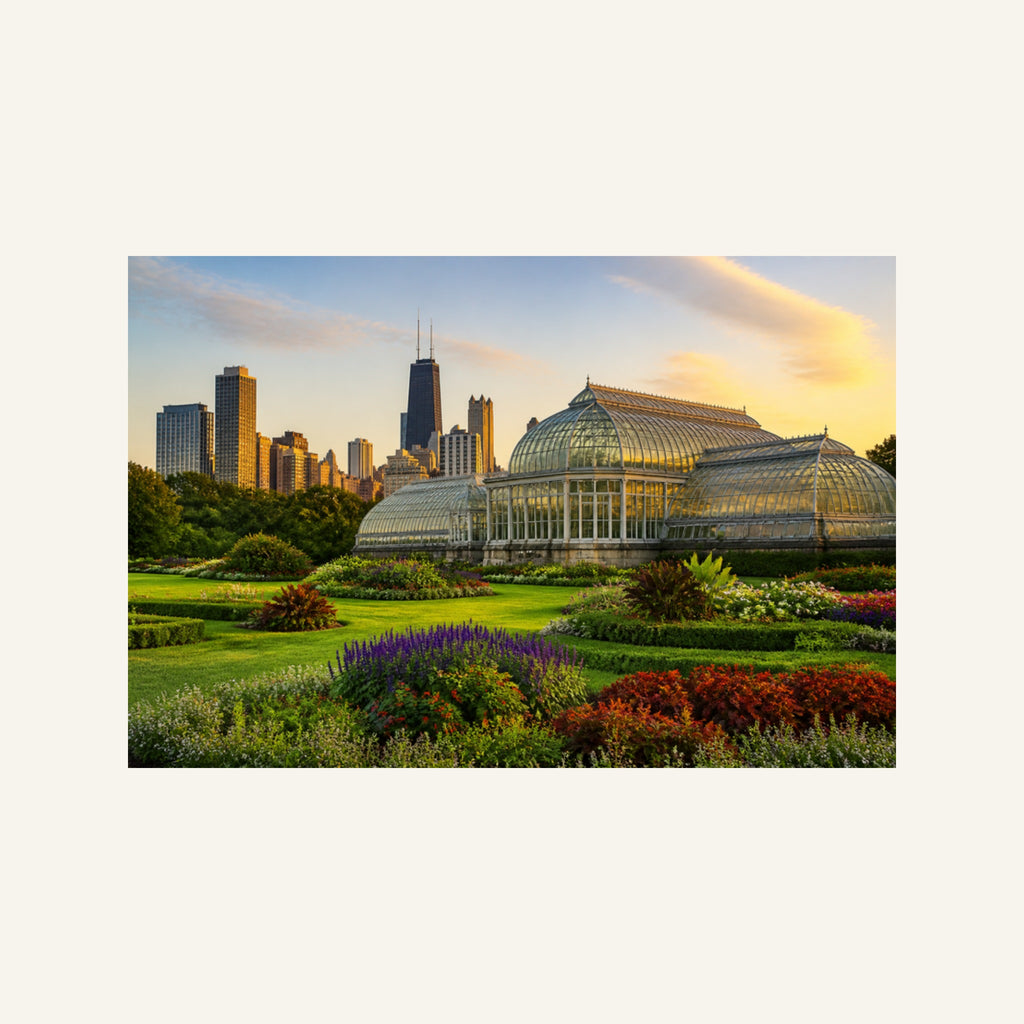 Lincoln Park Conservatory Canvas Wall Art | Garden at Golden Hour artwork, full image