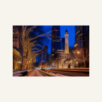 Michigan Avenue Canvas Wall Art | Holiday Lights by the Water Tower artwork, full image