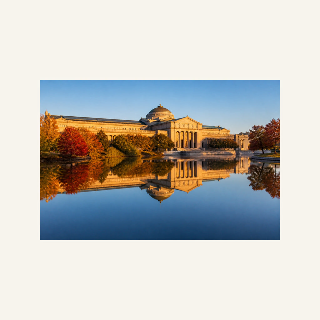 Museum of Science and Industry Canvas Wall Art | Jackson Park in Autumn artwork, full image