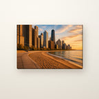 Oak Street Beach Canvas Wall Art | Gold Coast Golden Hour canvas on a warm ivory wall
