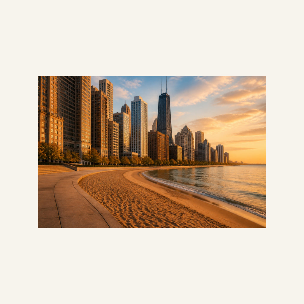 Oak Street Beach Canvas Wall Art | Gold Coast Golden Hour artwork, full image