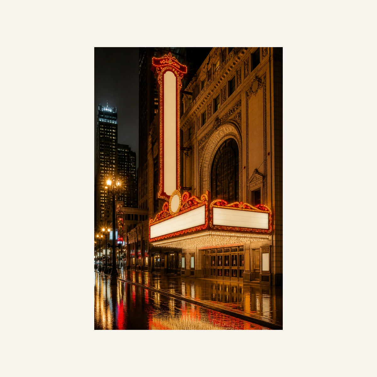 State Street Marquee Canvas Wall Art | Rainy Night in the Loop artwork, full image