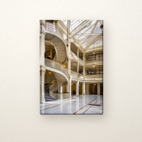 The Rookery Canvas Wall Art | Light Court on LaSalle Street canvas on a warm ivory wall