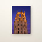 Tribune Tower Canvas Wall Art | Gothic Crown at Dusk canvas on a warm ivory wall