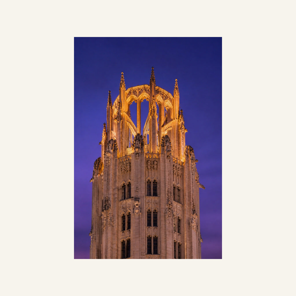 Tribune Tower Canvas Wall Art | Gothic Crown at Dusk artwork, full image