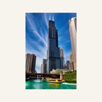 Willis Tower Canvas Wall Art | Chicago River Morning artwork, full image