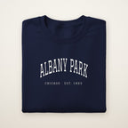 Albany Park Chicago Embroidered Crewneck — White Thread