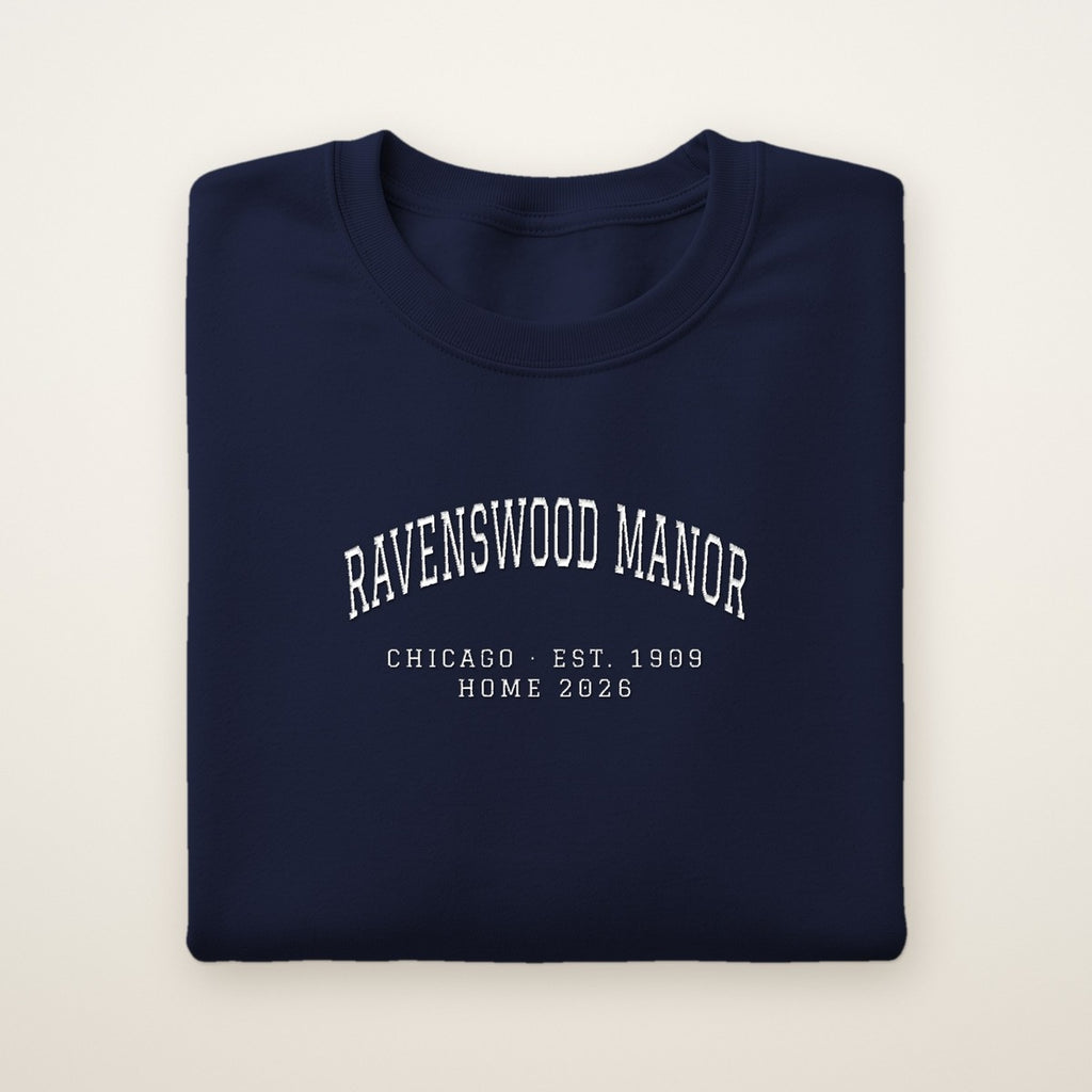 Ravenswood Manor Chicago Home 2026 Embroidered Crewneck — White Thread