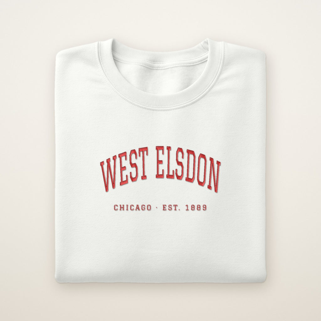 West Elsdon Chicago Embroidered Crewneck — Red Thread