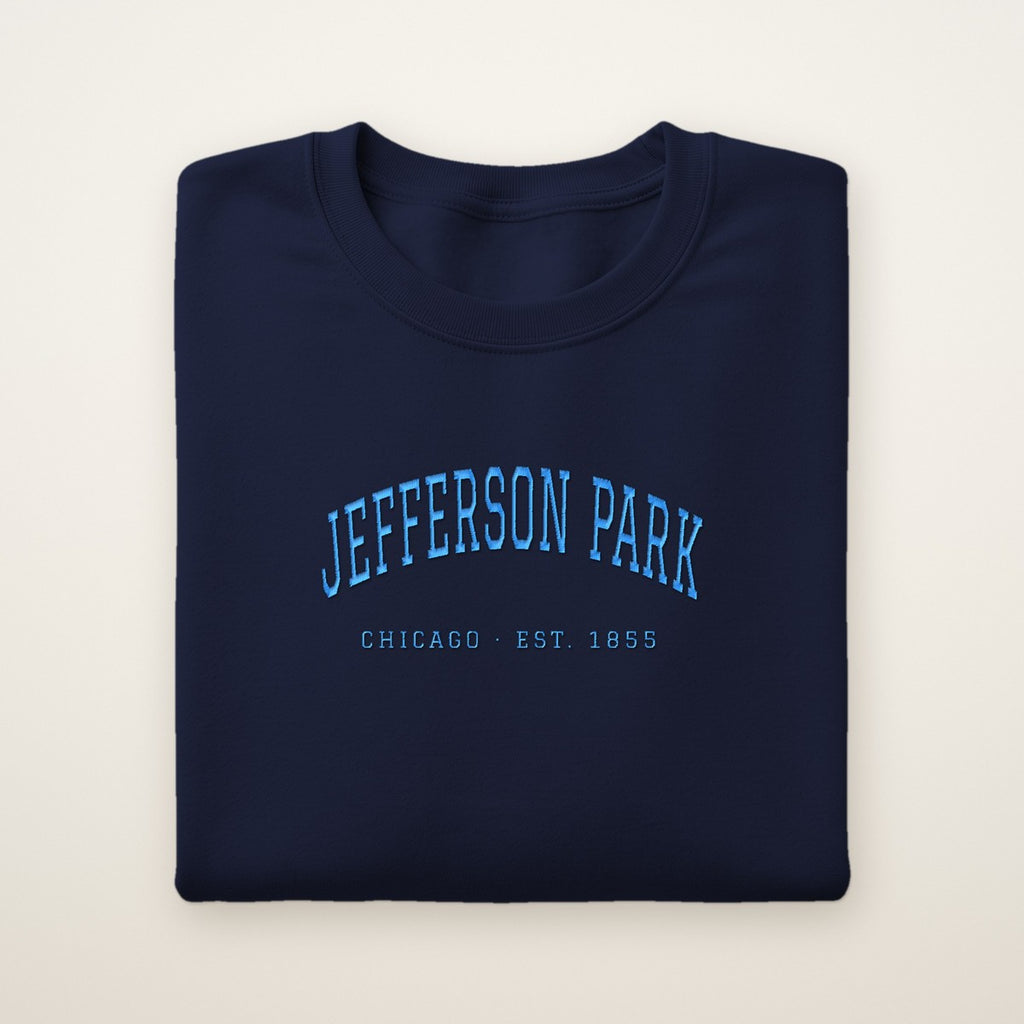 Jefferson Park Chicago Embroidered Crewneck — Sky Blue Thread