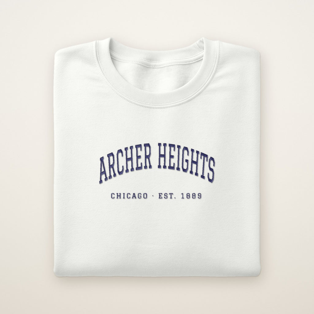 Archer Heights Chicago Embroidered Crewneck — Navy Thread