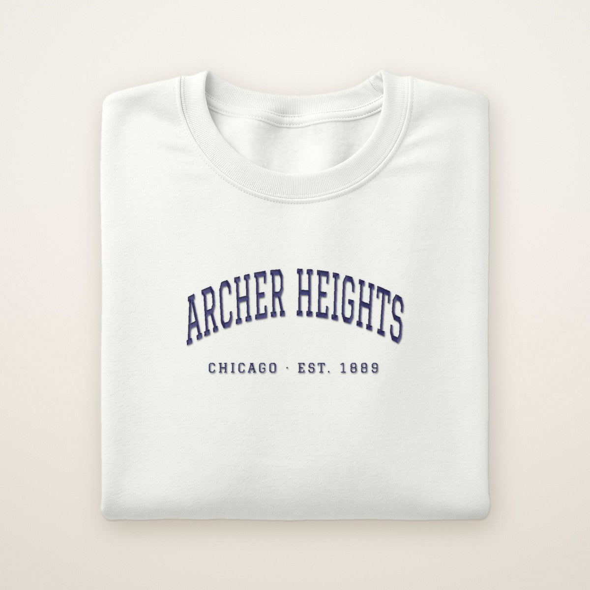 Archer Heights Chicago Embroidered Crewneck — Navy Thread