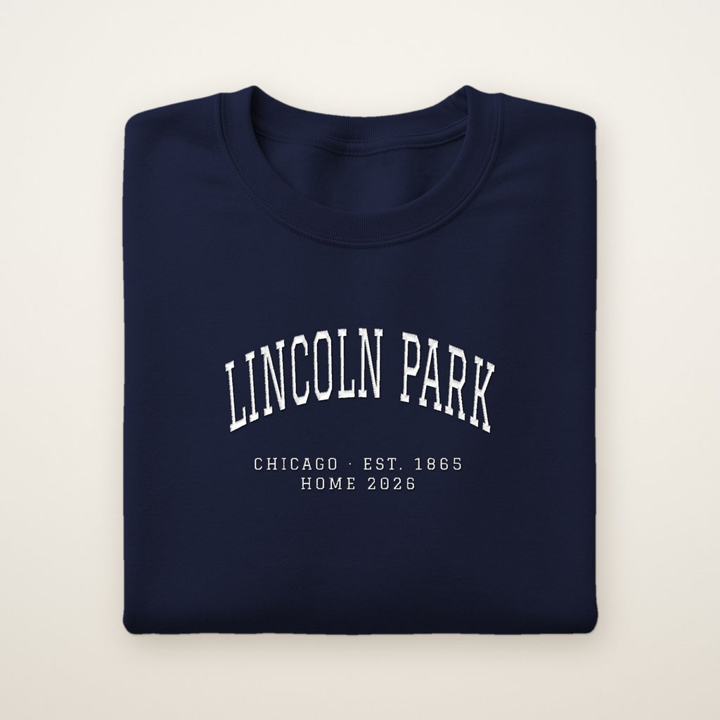 Lincoln Park Chicago Home 2026 Embroidered Crewneck — White Thread