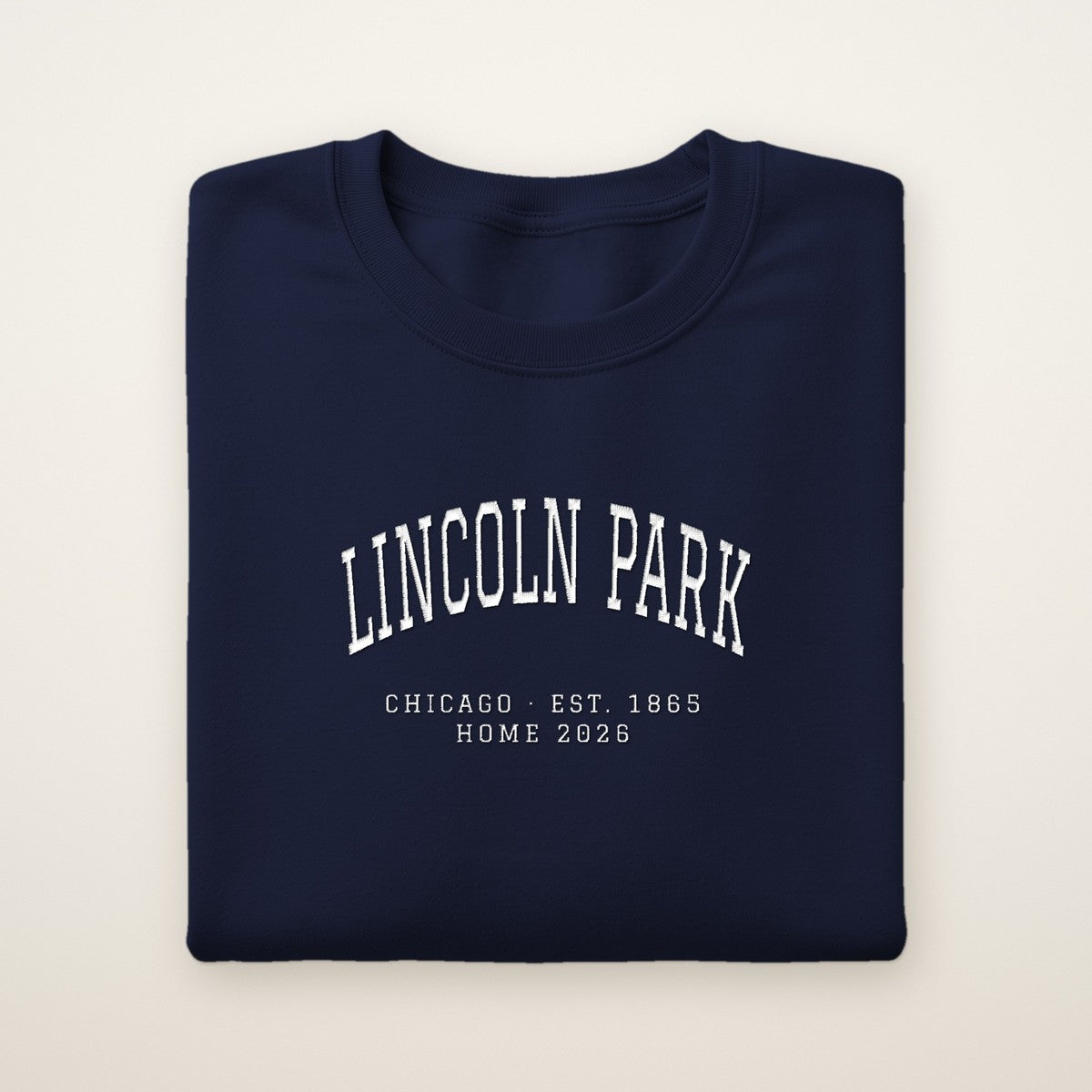 Lincoln Park Chicago Home 2026 Embroidered Crewneck — White Thread