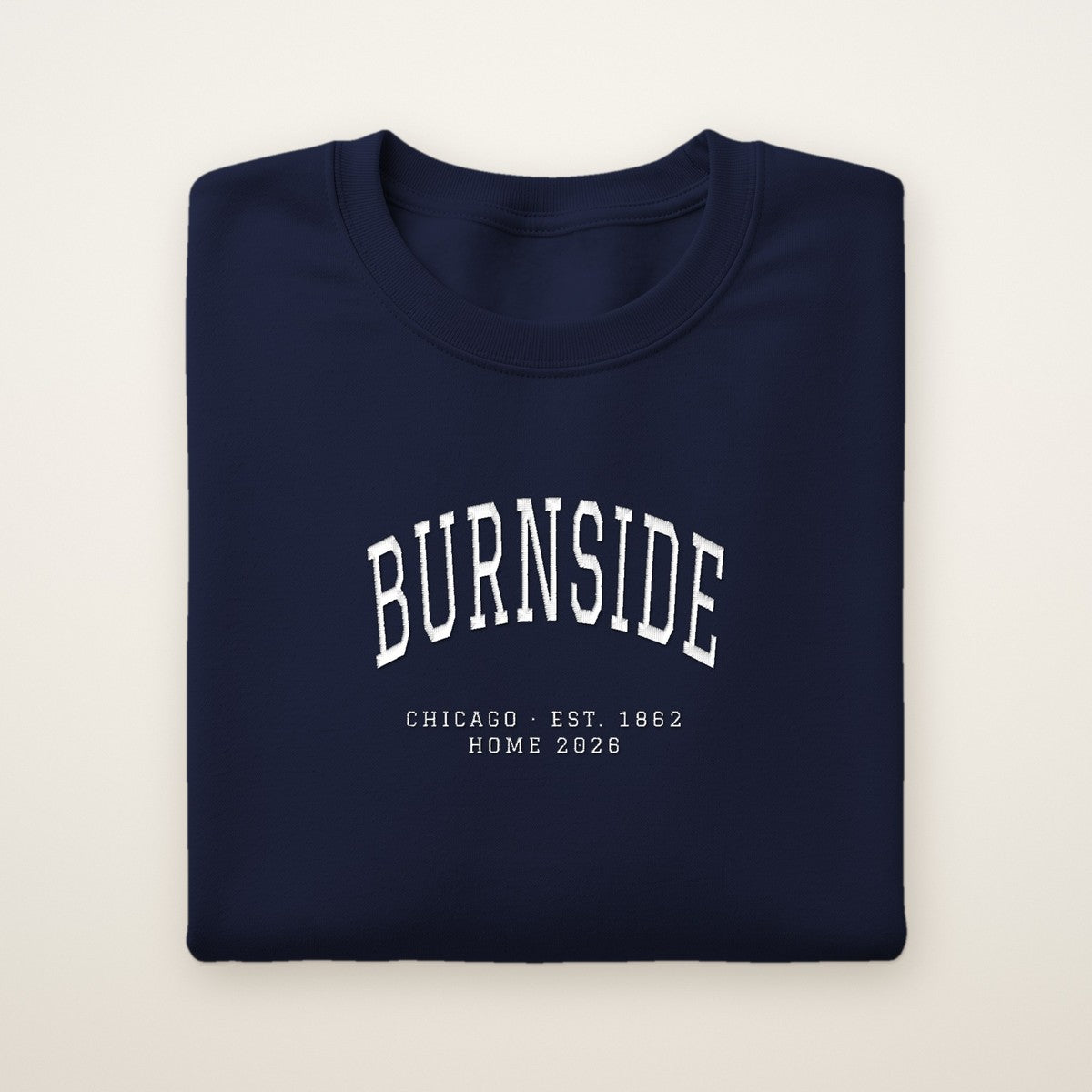 Burnside Chicago Home 2026 Embroidered Crewneck — White Thread
