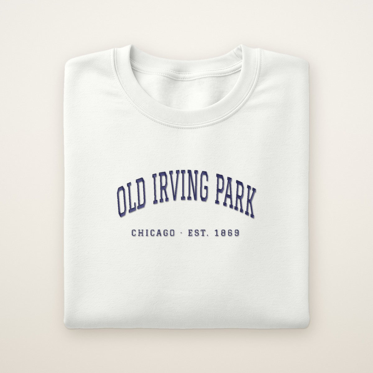 Old Irving Park Chicago Embroidered Crewneck — Navy Thread