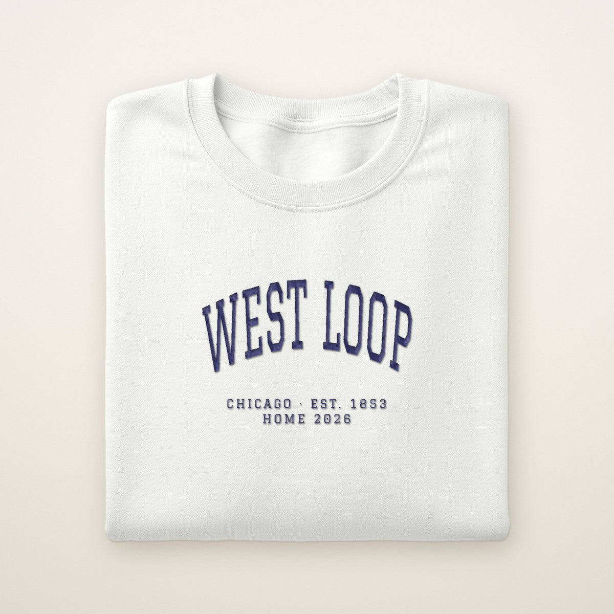 West Loop Chicago Home 2026 Embroidered Crewneck — Navy Thread