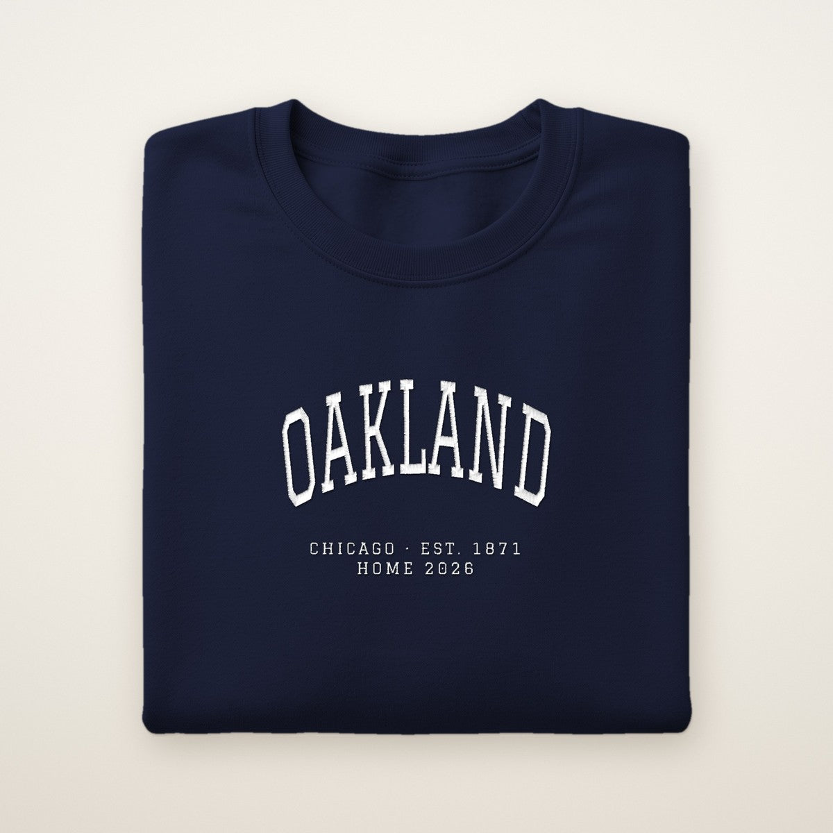 Oakland Chicago Home 2026 Embroidered Crewneck — White Thread