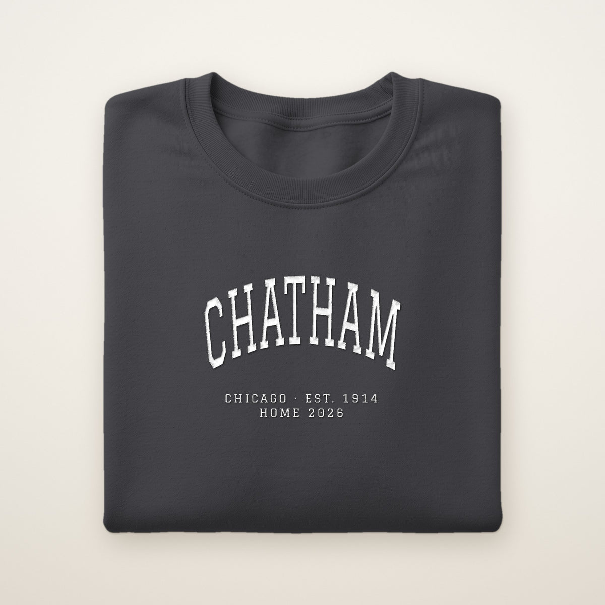 Chatham Chicago Home 2026 Embroidered Crewneck — White Thread on Dark Heather