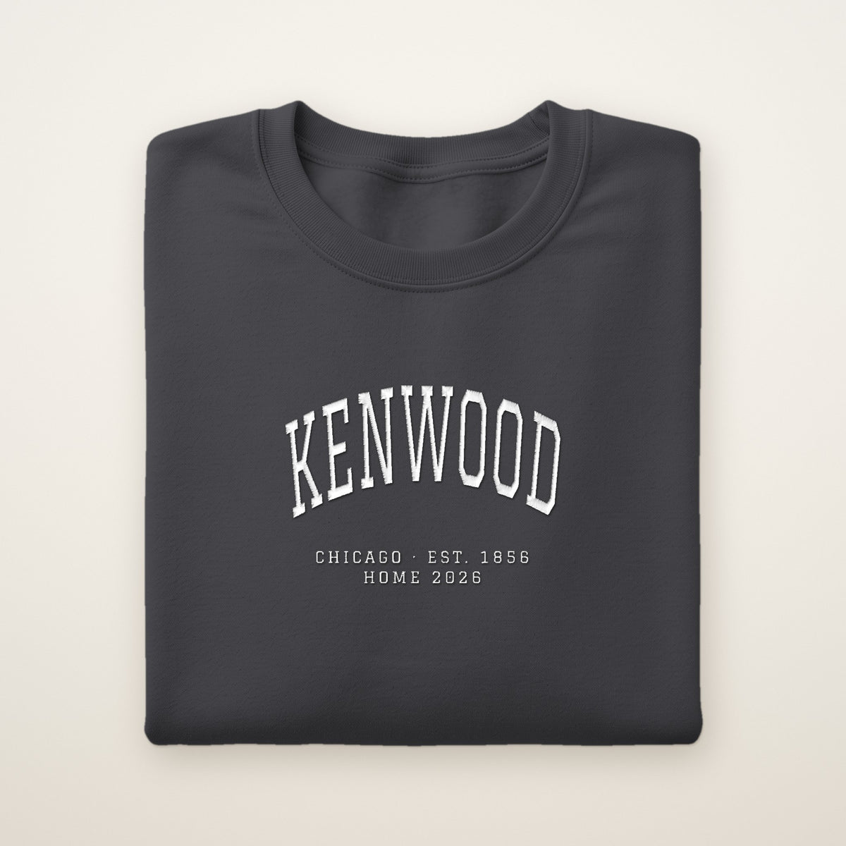Kenwood Chicago Home 2026 Embroidered Crewneck — White Thread on Dark Heather