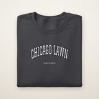Chicago Lawn Chicago Embroidered Crewneck — White Thread on Dark Heather