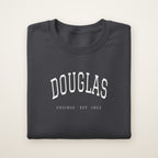Douglas Chicago Embroidered Crewneck — White Thread on Dark Heather