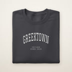 Greektown Chicago Home 2026 Embroidered Crewneck — White Thread on Dark Heather