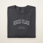 Roscoe Village Chicago Home 2026 Embroidered Crewneck — White Thread on Dark Heather