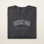 Portage Park Chicago Embroidered Crewneck — White Thread on Dark Heather