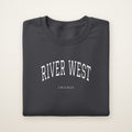 River West Chicago Embroidered Crewneck — White Thread on Dark Heather