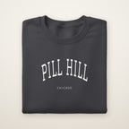 Pill Hill Chicago Embroidered Crewneck — White Thread on Dark Heather