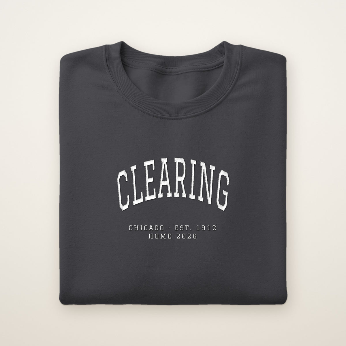 Clearing Chicago Home 2026 Embroidered Crewneck — White Thread on Dark Heather