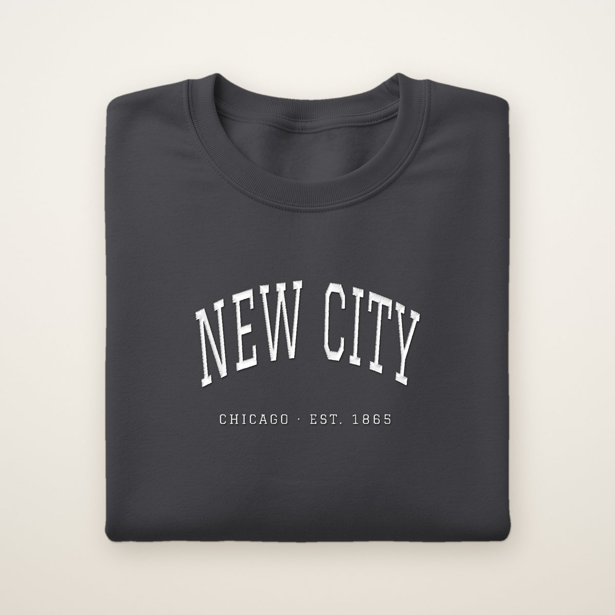 New City Chicago Embroidered Crewneck — White Thread on Dark Heather