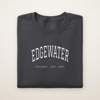 Edgewater Chicago Embroidered Crewneck — White Thread on Dark Heather