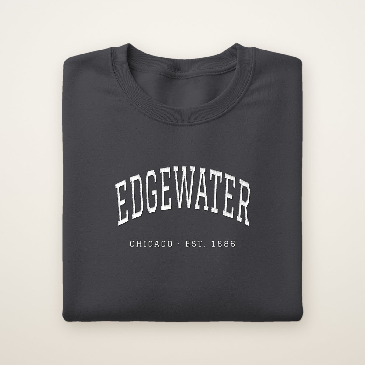 Edgewater Chicago Embroidered Crewneck — White Thread on Dark Heather